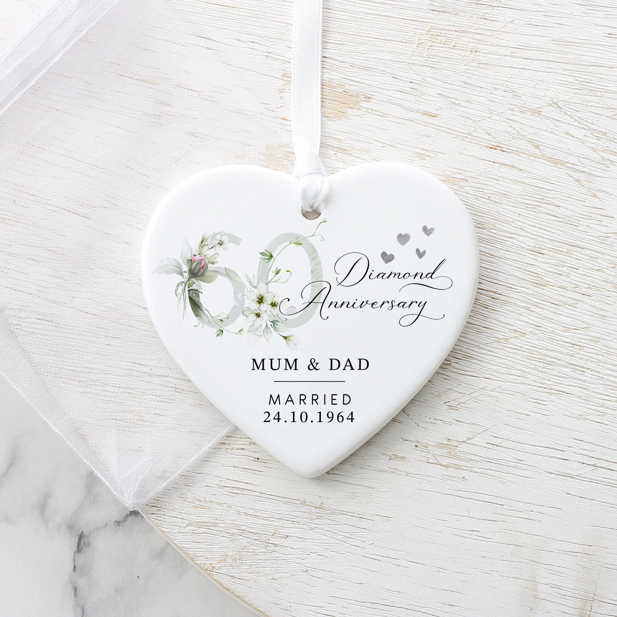 Personalised 60th Diamond Anniversary Keepsake Ornament – From Willow