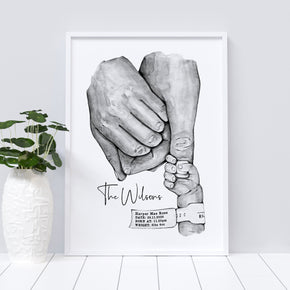 Personalised New Baby Print, Our Family Print , Family Hands Print, Special Date Print, Valentines Print, Family Print, New Born Gift
