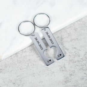 Personalised Engraved Special Date Keyrings, Anniversary Gift for Couples, Couple Heart Keyring Set, Valentines Gift, Keyring for Couples,