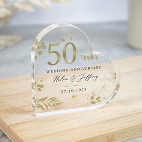 Personalised 50th Anniversary Gift, Golden Anniversary Heart Plaque, Anniversary Gifts, 50th Anniversary Gift for Husband Wife Parents
