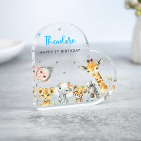 Personalised First Birthday Gift, Baby's 1st Birthday Plaque. 1st Birthday Gift, Birthday Heart Plaque Keepsake, Animal Themed Gifts