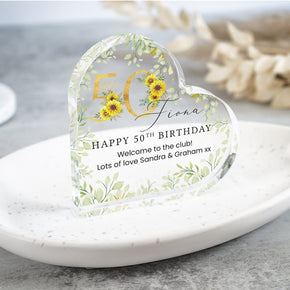 Personalised Happy Birthday Gift Plaque, Birthday Gift For Her, Sunflower Heart Plaque, 18th 21st 30th 40th 50th, Birthday Keepsake Gift