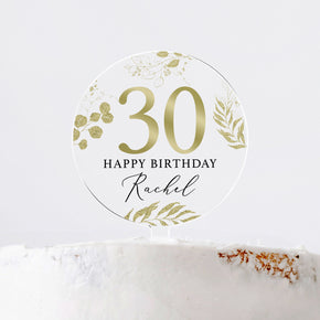 Personalised Happy Birthday Cake Topper, Clear Acrylic Birthday Cake Topper, 18th 21st 30th 40th 50th Birthday, Gold Theme Topper