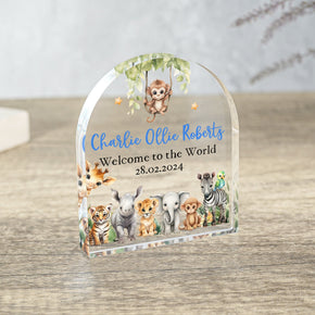 Personalised New Baby Plaque, Baby Gift Plaque, Grandson Granddaughter Gifts, New Parents Gift, Safari Animals Plaque, Congratulations Baby