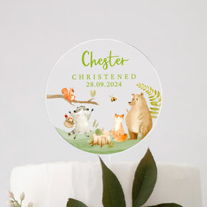 Personalised Christening Cake Topper, Baptism Cake Topper, Woodland Animals Cake Topper, Forest Animals Cake Topper, Acrylic Cake Topper