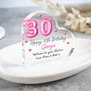 Personalised Happy 30th Birthday Gift Plaque, Birthday Gift For Her, Heart Plaque, 30th Birthday Gifts, Pink 30th Gift, Gifts for Her