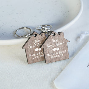 Personalised First Home Keyrings, New Home Keyrings, House Keyrings Set, Wooden Keyrings, New Homeowners, New House Gift, House Keychains