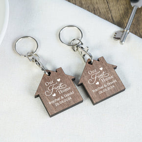 Personalised New Home Keyrings, First Home Keyrings, House Keyrings Set, Wooden Keyrings, New Homeowners, New House Gift, House Keychains