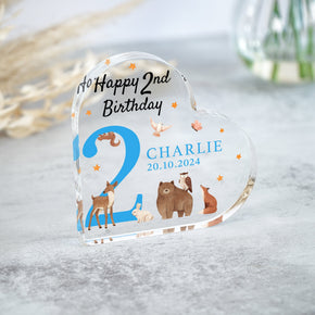 Personalised 2nd Birthday Gift, Second Birthday Plaque, Woodland Animals Gift, Birthday Heart Plaque Keepsake, Animal Themed Gifts