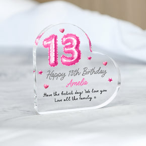 Personalised Happy 13th Birthday Gift Plaque, Birthday Gift For Her, Heart Plaque, 13th Birthday Gifts, Pink 13th Gift, Gifts for Her