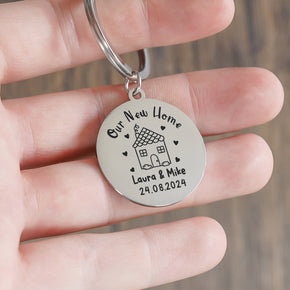 Personalised Engraved First Home Keyrings, New Home Keyrings, New House Gifts, Housewarming Gifts, Silver Metal Home Keyrings, Home Keychain