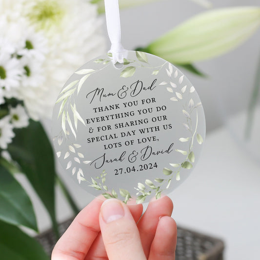 Personalised Parents of the Bride Thank You Gift, Thank You Frosted Ornament, Gifts from Bride & Groom, Wedding Gifts, Parents of Groom Gift