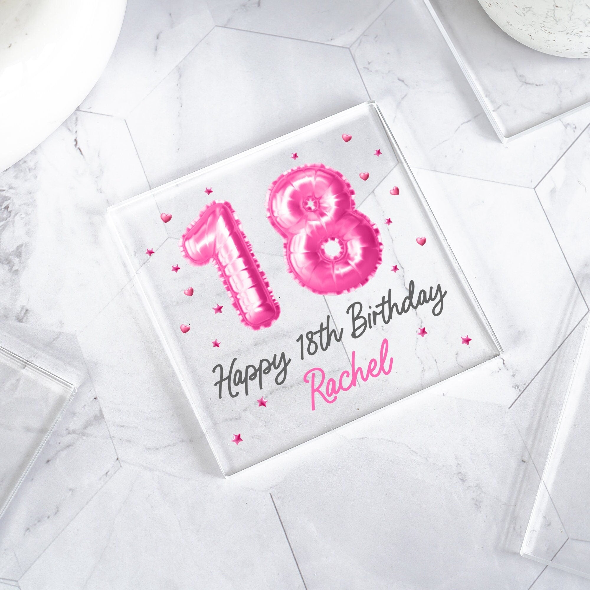 Personalised 18th Birthday Coaster, Pink Birthday Coaster, 18th Birthday Gifts, Birthday Coasters, Pink 18th Birthday Gifts For Her