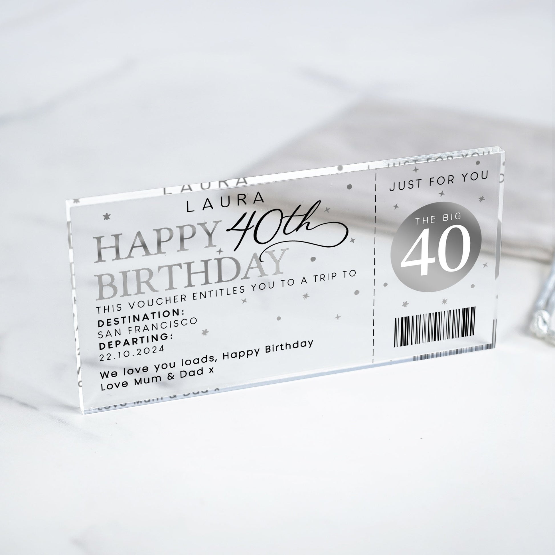 Personalised Birthday Holiday Reveal Ticket, 30th Surpise Gift, 18th, 21st, 30th, 40th, 50th, Surprise Reveal Plaque, Birthday Gift Reveal