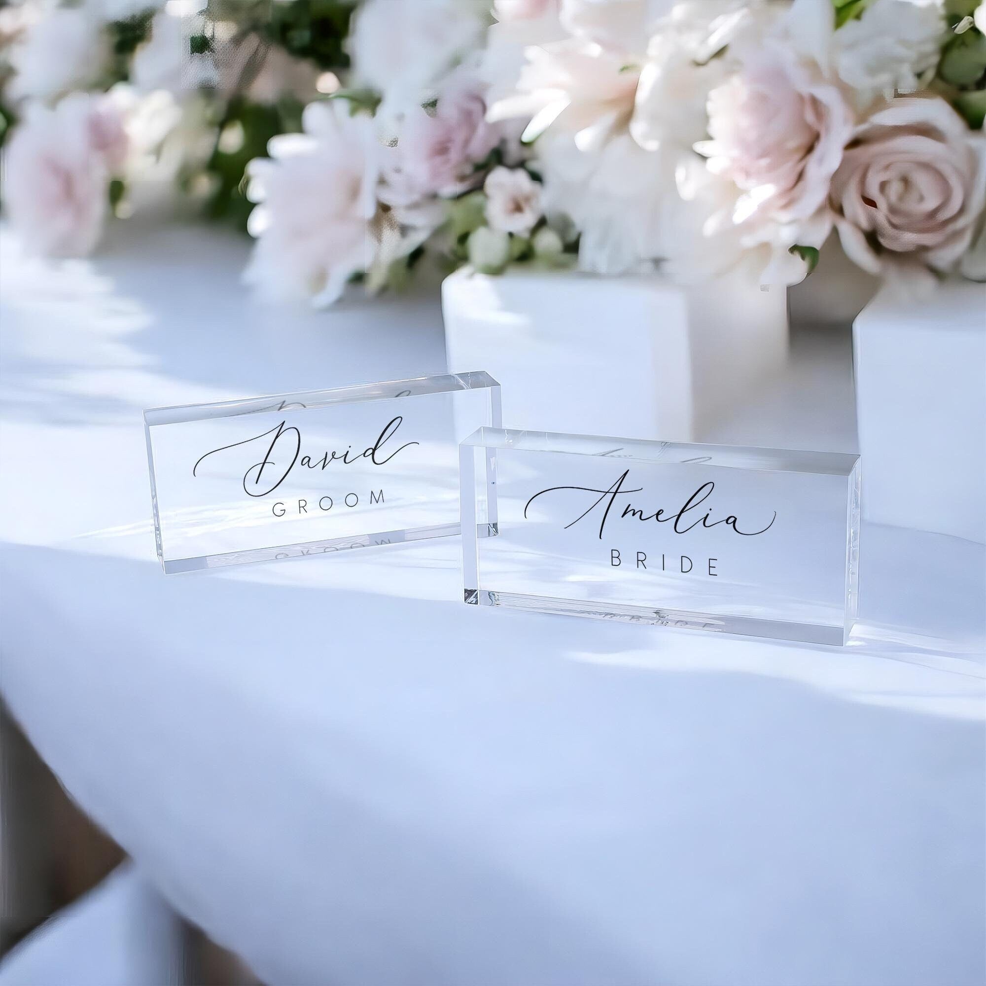 Personalised Clear Block Wedding Table Place Names – From Willow Personalised Clear Block Wedding Table Place Names – From Willow