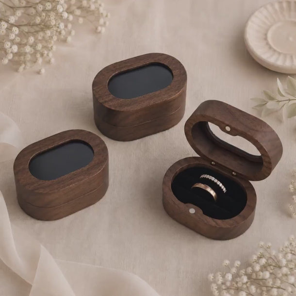 Personalised Walnut Wedding Ring Box, Oval Ring Bearer Box, Engagement Box, Proposal Ring Holder Keepsake