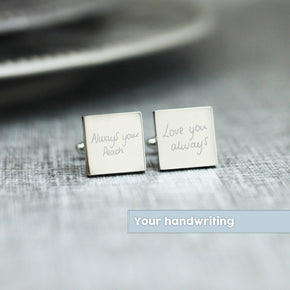 Personalised Engraved Square Handwriting Cufflinks, Custom Writing Cufflinks, Own Writing Cufflinks, Gift for Him, Gift for Husband