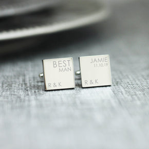 Personalised Engraved Groom Bride Mr & Mrs Party Role Usher Father Bestman Groomsman Initials Wedding Square Cufflinks