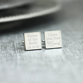 Personalised Engraved Father of the Bride Square Cufflinks - From Willow | Personalised Gifts