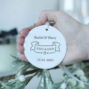Personalised Engagement Keepsake, Engagement Date Ceramic Keepsake, Engaged Ornament Keepsake, Engagement Gift, Christmas Bauble 