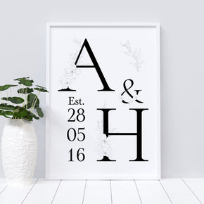 Personalised Initials & Date Print, Valentines Print, Love Couple Print, Gift For Couples, Special Date Print, Anniversary Gift Print