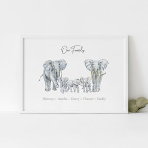 Personalised Elephant Family Print, Our Family Print, Family Elephant Herd Print, Safari Zoo Print, Family Sign Print, Family Names Print