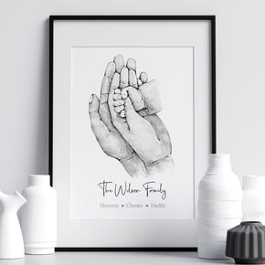 Personalised Family Of 3 Print, Family Print, Family Hands Print, New Parents Gift, New Baby, Family Print, New Born Gift