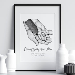 Personalised Family Hands Print, Family Hands Paw Print, New Baby Print, New Parents Gift, Family and Dog Print, New Born Gift
