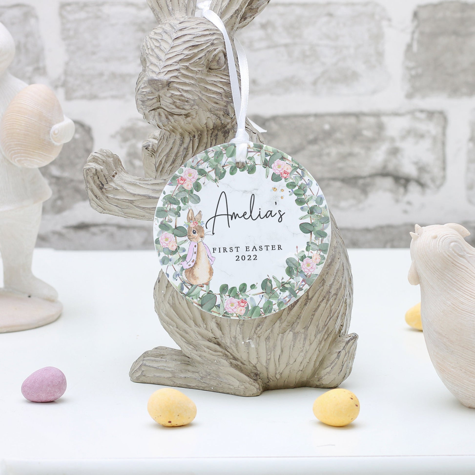 Personalised 1st Easter Decoration, Ceramic Easter Rabbit Gift, Easter Decoration Keepsake, Baby Girls First Easter Gift, Easter Gift