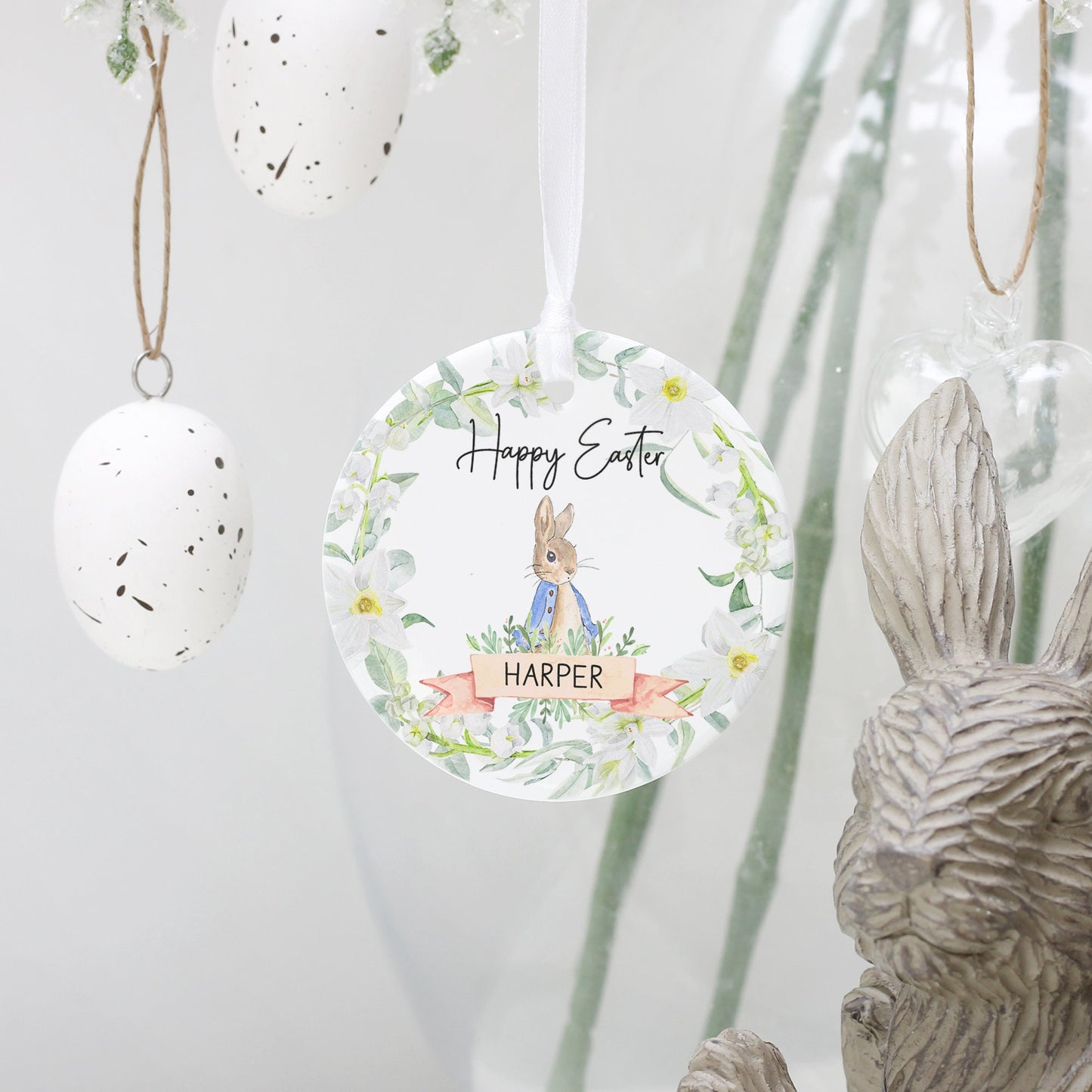 Personalised Happy Easter Decoration, Bunny Rabbit Easter Gift, Easter Egg Hunt Gifts, Baby Girl Boy First Easter, Easter Gifts