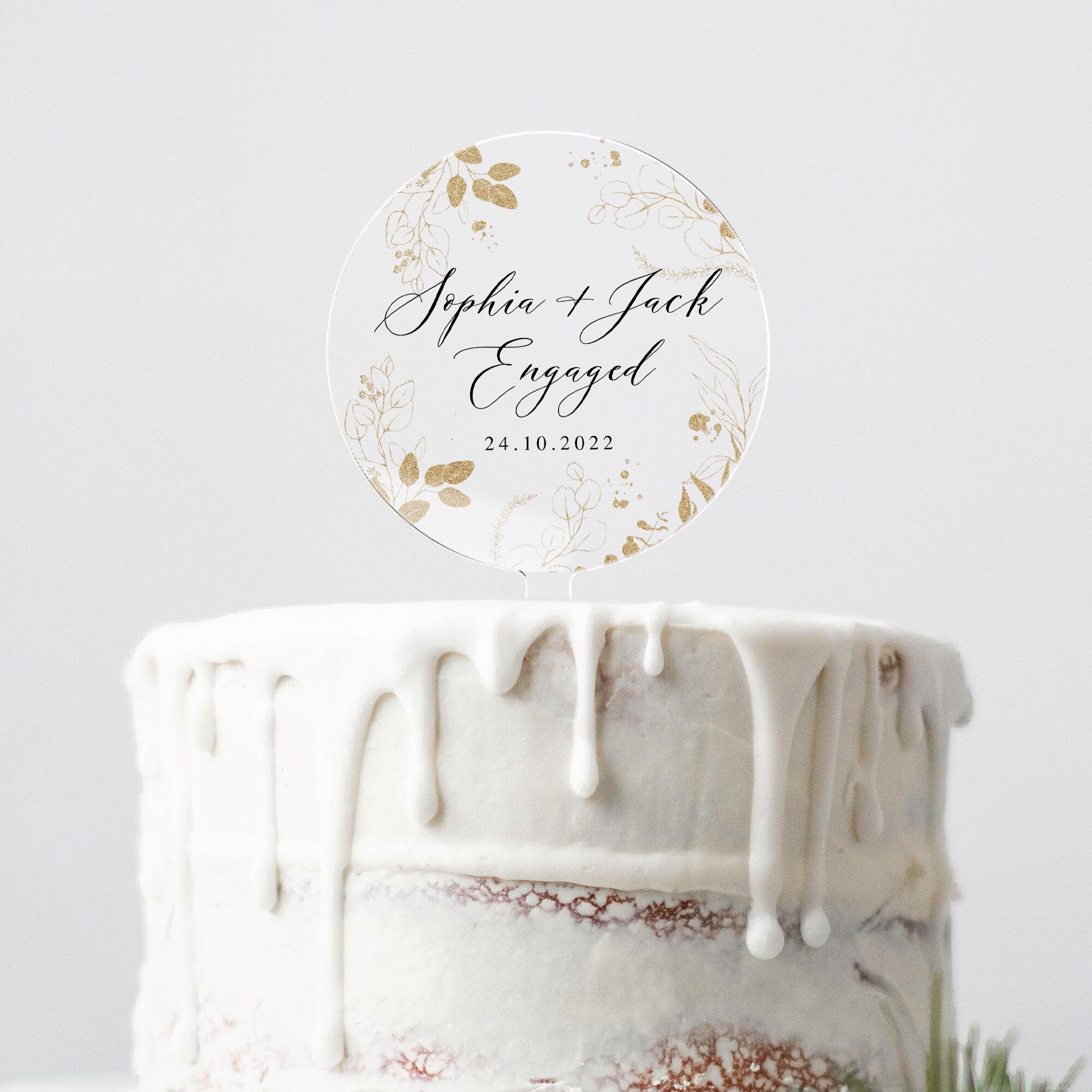 Elegant 'Engaged' Cake Topper