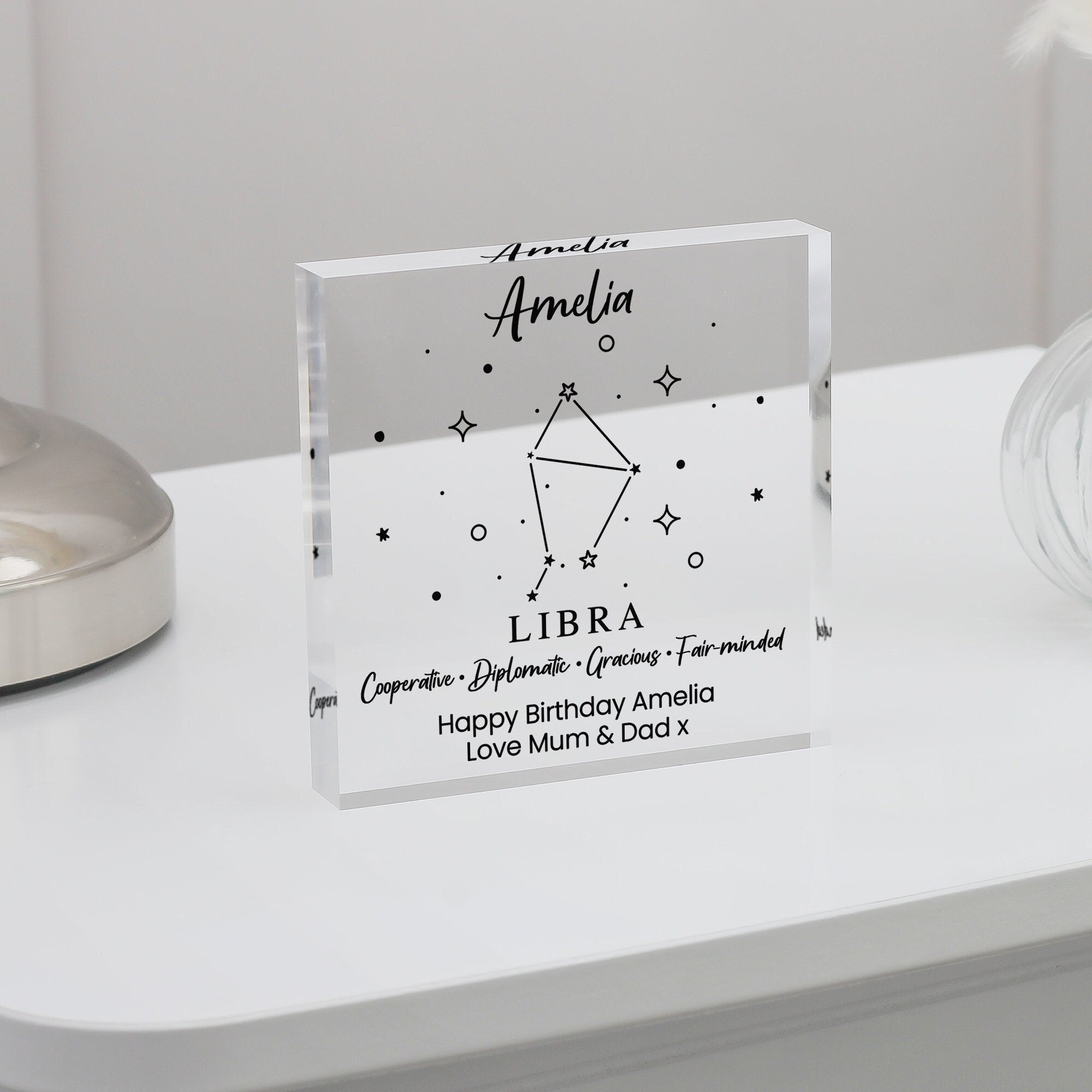 Libra Birthday Gift Star Sign Horoscope Clear Block Plaque