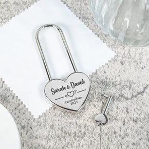 Personalised Engraved Lock, Custom Padlock, Heart Padlock, Engraved Lock, Padlock with Key, Engagement Keepsake Gift, Anniversary Gift