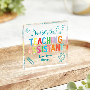 Personalised World's Best Teaching Assistant Gift, Teaching Assistant Plaque, Thank You Tutor Gift, Leaving School Gift, End of Term Gift