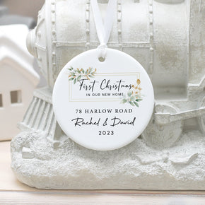 Personalised First Christmas In New Home Road Name Ornament