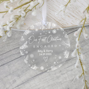 Personalised First Christmas Engaged Decoration Frosted Acrylic