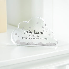 Personalised New Baby Gift Plaque, Welcome to the World Plaque, Moon & Stars Gift, Gift for Baby, Cloud Plaque, Congrats Gift, New Parents