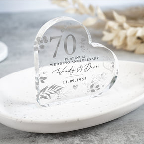 Personalised 70th Anniversary Gift, Platinum Anniversary Heart Plaque, Wedding Anniversary Gifts, 70th Anniversary Gift for Husband Wife