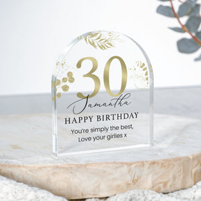 Personalised Birthday Gift Plaque, Gold Floral Birthday Gift For Her, 18th 21st 30th 50th 60th Birthday Gift, Birthday Keepsake Gift