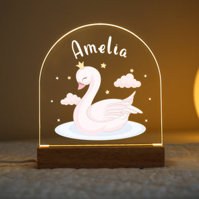 Personalised LED Swan Lamp, Kids Night Light Gift, Baby Girls Light, Birthday Gifts for Kids, Kids Bedroom Nursery Table Light