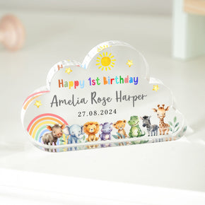 Personalised 1st Birthday Gift, Safari Animals Plaque, First Birthday Keepsake Gift, Gift for New Baby, Baby Birthday Gift, Nursery Bedroom