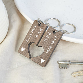 Personalised Walnut Special Date Keyrings, Anniversary Gifts, Birthday Gift Boyfriend Girlfriend, Valentines Gift, Keyring for Couples