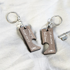Personalised First Home Keyrings, New Home Keyrings, New Home Keyring Set, Wooden Keyrings New Homeowners, New House Gift, Home Keychains